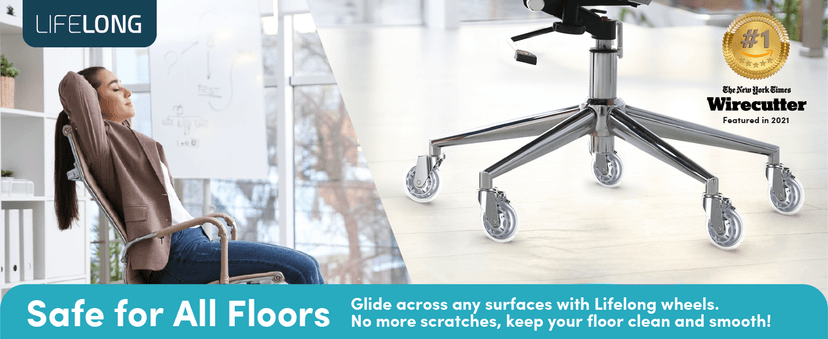 Lifelong Office Chair Wheels Replacement Rubber Chair Casters Safe for Hardwood Floors and Carpet, Set of 5, Heavy Duty Casters for Chairs Desks to Replace Office Chair Mats - Fits 98%