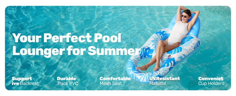 SLOOSH Inflatable Pool Floats Lounger Adult, Pool Float Lounge Raft Floaties Water Floating Recliner Chair with Cup Holders Foot Rest Swimming Floaty