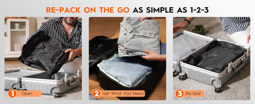 Vacuum Compression Bags with Wireless Pump – Space Saver Compression Bags for Luggage, No Checked Baggage, Triple Your Luggage Space, IP68, Reusable, Fits 20/24/28 Inch Suitcase (No Tracker)