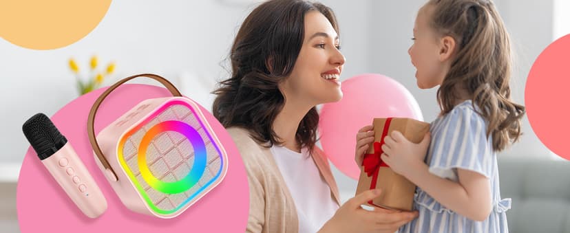 Mini Karaoke Machine with 2 Wireless Microphone, Portable Pink Bluetooth Speaker for Kids Adult, Birthday Teen Toys Gifts Ideas for Girls Ages 4 5 6 7 8 9 10 11 12+ Year Old, Family Home Party