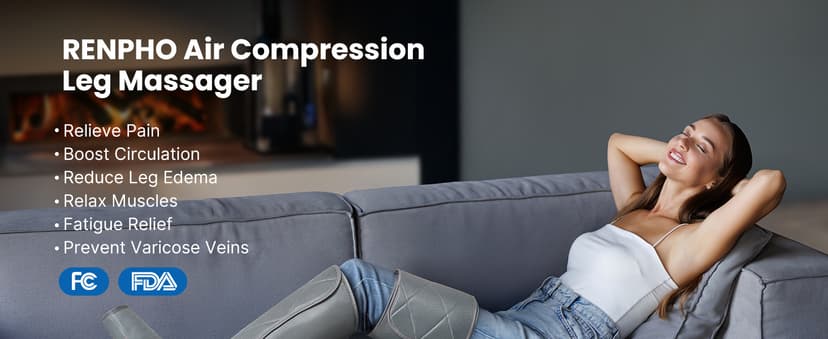 RENPHO Leg Compression Massager, Leg Massager Calf Massager for Circulation and Pain Relief, Effective for Father Mother Reduce Swelling, Grey