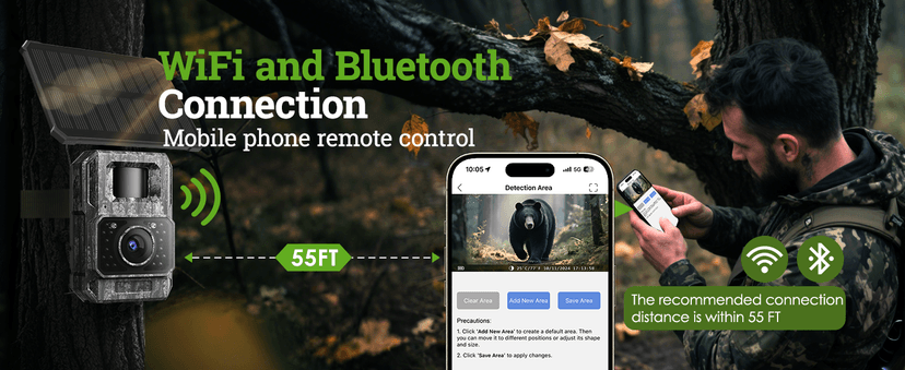 MAXDONE Solar Trail Camera WiFi Bluetooth - 4K 64MP Game Camera with 6000mAh Battery, Rechargeable Trail Cam with Night Vision Motion Activated IP66, Wildlife Cameras Deer Cams for Outdoor Backyard