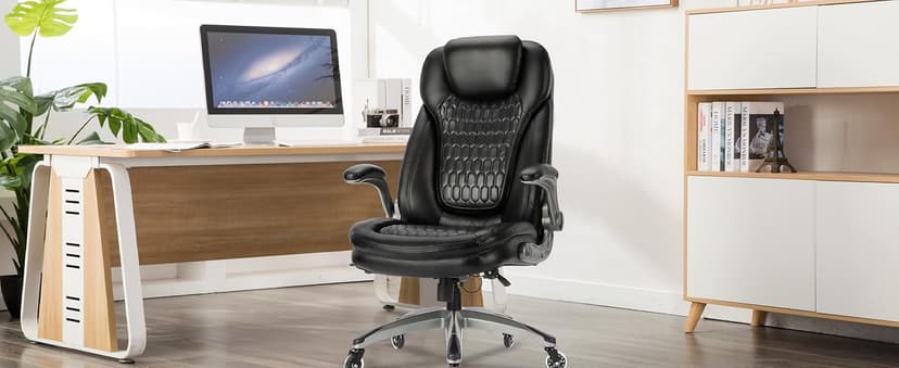 Executive Office Chair-Ergonomic Computer Desk Chair, High Back Leather Chair with Padded Flip-up Arms, Swivel Home Office Chair Upgraded Caster-Black