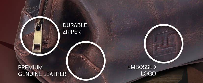 HLC Leather Toiletry Bag for Men - Best Gift for Men - Premium Genuine Leather Dopp Kit Shaving Kit Organizer Travel Kit Pouch Bag for Men - Large Size - Rustic Brown