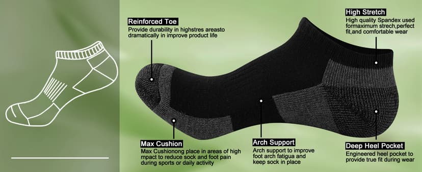 COOPLUS 12 Pack Mens Cushioned Ankle Socks, Low Cut Breathable Casual Socks (Shoe Size 6-11)