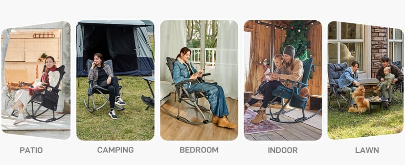 EVER ADVANCED Oversized Folding Rocking Camping Chair, Padded Portable Rocker Chair for Patio, Lawn and Outdoors, Heavy Duty Hard Armchair for Adults Supports 400lbs, Green
