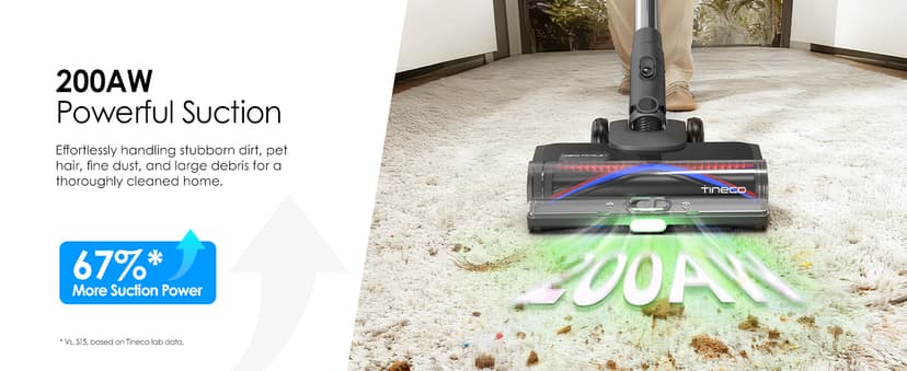 Tineco Pure ONE S50 Pro Cordless Stick Vacuum Cleaner, 200AW Powerful Suction, Zero Tangle Brush, 95Min Runtime, 180° Foldable Tube, 120° Green Light, Easily Tackles Large Debris Stick Vacuum
