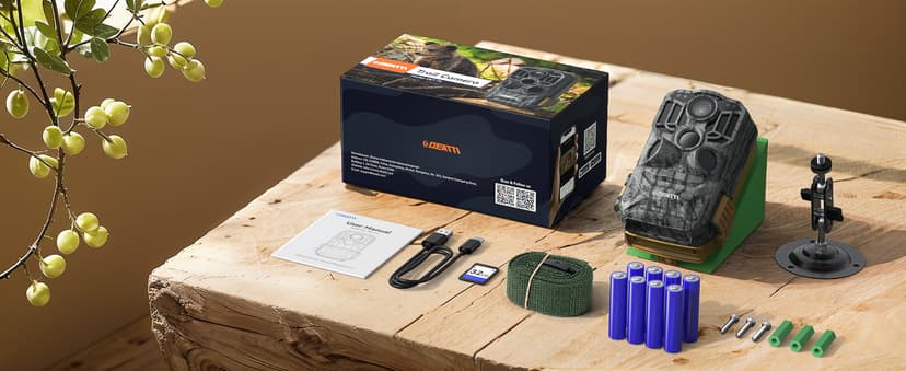 DEATTI Trail Camera 48MP 4K Game Camera with 8 Batteries 32GB SD Card,WiFi Bluetooth Connection,Trail Cameras with Night Vision Motion Activated Waterproof for Wildlife Deer Outdoor 0.1s Trigger Time