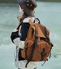 mixi Travel Backpack for Women Men, 18 Inch Carry On Laptop Backpack Flight Approved fits 16'' Laptop, Lightweight Waterproof Hiking Backpack Travel Outdoor Business Casual Daypack, Brown