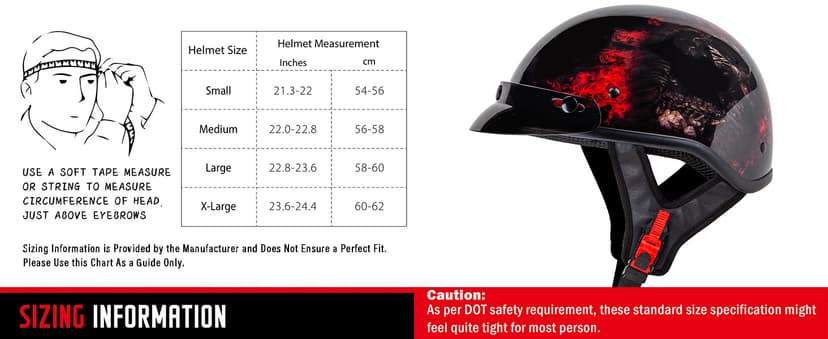 Cartman Cruiser Scooter Motorcycle Half Face Helmet, Red Skull USA Graphics, DOT Approved for Bike Scooter ATV UTV Chopper Medium