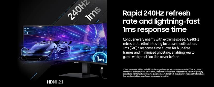 SAMSUNG 49" Odyssey G9 (G95C) Series DQHD 1000R Curved Gaming Monitor, 240Hz, 1ms(GtG), DisplayHDR 1000, AMD FreeSync Premium Pro, Eye Saver Mode, Auto Source Switch+, LS49CG950ENXZA, 2024