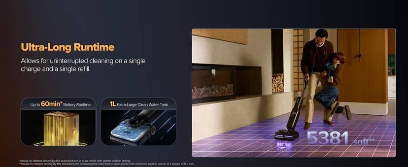 roborock F25 Ultra Steam Wet Dry Vacuum Cleaner, 356°F Steam Mop & 187°F Hot Water Cordless Vacuum Mop All in One, Floor Washer with Blue Light, 194°F Self-Cleaning, 180° Lay-Flat, AI Assitant Wheels