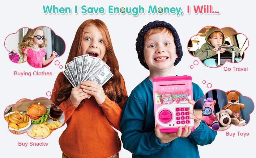 Pink Piggy Bank for Kids with Password Code Lock and Auto Grab Bill Slot, PhilaeEC Real Money Cash Coin Can Saving Box Electronic Money Safe Bank, Hot Gift for 4 7 8 9 10 11 Year Old Boys Girls