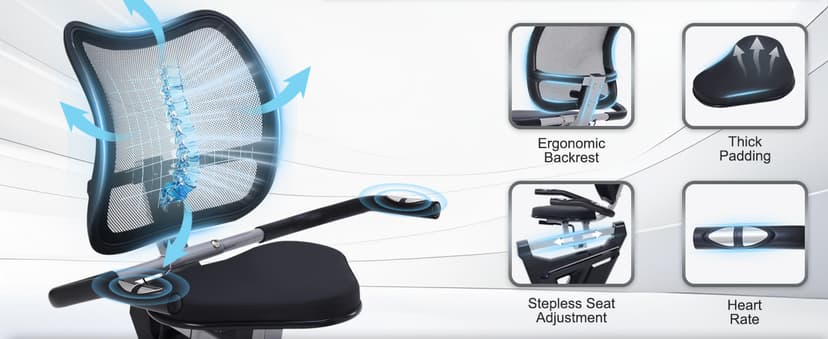 Recumbent Exercise Bike for Seniors - 400LB Weight Capacity Recumbent Bikes with Comfortable Seat, Pulse Sensor, 16-level Resistance, LCD Monitor