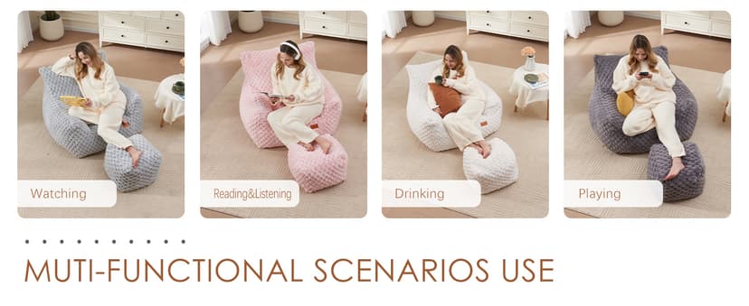 Gaming Chair Comfy Bean Bag Couch Sofa Chair for Bedroom, Modern Faux Fur Reading Bean Bag Chairs for Adults Teens, Living Room Adult Bean Bag Chair with Footrest