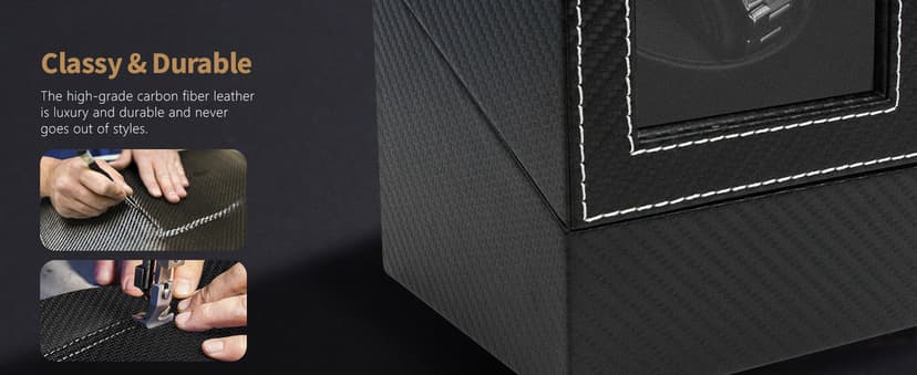UnaMela Watch Winder for Automatic Watches: Automatic Single Watch Winder Box, Rotating Watch Case in Black Carbon Fiber Leather, Watch Rotator with Japanese Quiet Motor, Battery Powered or AC Adapter