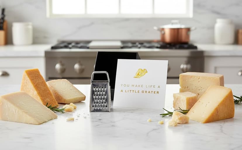 Gift Box and Card, Coworkers, Foodies, Stocking Stuffer, Real Stainless Steel, Ornament Hook, Birthday, Secret Santa Mini Cheese Grater Gift Set, You Make Life a Little Grater Funny Chef Gift B0G15M3C9S
