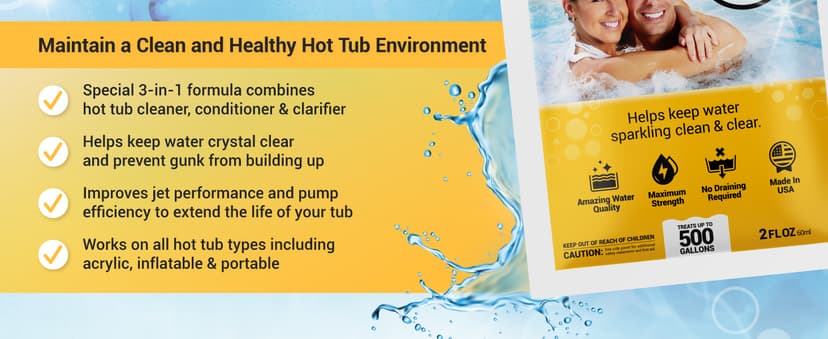 Bio Ouster 3in1 Weekly Hot Tub Cleaner, Conditioner, Clarifier - Hot Tub Chemicals for Standard & Inflatable Spas - Spa Chemicals for Crystal Clear & Sparkling Clean Water - Made in USA (4 Week Kit)