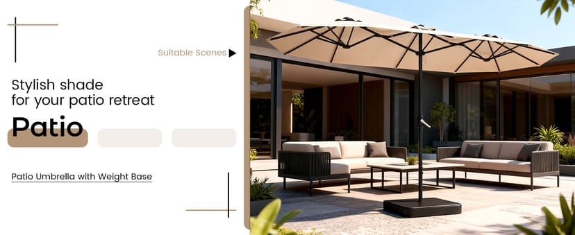 15ft Patio Umbrella with Base,Large Outdoor Double-Sided Rectangle Umbrella with Crank Handle, Market Umbrella for Poolside Garden Deck Backyard Beach Pools, Beige