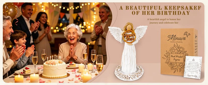 Hand-Painted Resin Angel Figurine with Rose Base, Milestone Birthday Gift for Mom Grandma Wife Sister 50th Birthday Gifts for Women - Replaceable 60th, 70th, 80th Age Plates B0H8CG1828