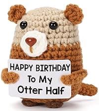 Birthday Gifts for Women Men - Happy Birthday to My Otter Half, Handmade Crochet Otter for Wife Husband Fiance, Cute Hand-Held Card for Him Her Boyfriend Girlfriend Lover