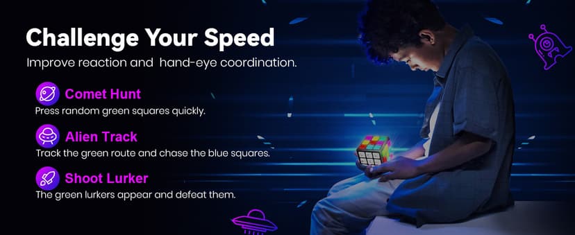 Rechargeable Game Handheld Cube - 15 Fun Brain & Memory Game with Score Screen - Christmas Easter Birthday Gifts for Boys Girls Ages 6-12+ Years Old - Toy Gift Idea for Kids Teens (Black)