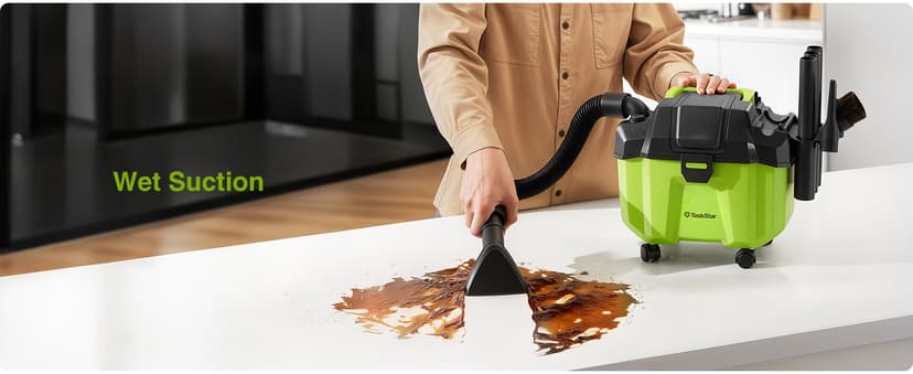 TaskStar Cordless Shop Vac, 2.6 Gal 2x4.0Ah Battery Powered Shop Vac, 3-in-1 Cordless Shop Vacuum Wet and Dry with Strap, 4 Wheels, Accessory Storage Holder, Ideal for Garage, Car, Workshop