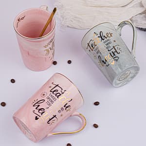 Unique Teacher Appreciation Gifts for Women - Best Teachers Christmas Mug for Teachers from Student, 14Oz Pink Marble Ceramic Gold Print Teacher Cup, Birthday Retirement Graduation, Nice Gift Boxed