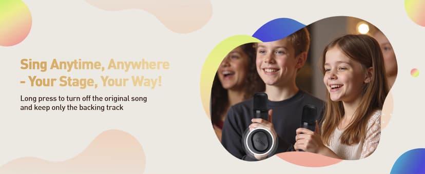 360° Surround Sound,5 Voice Effects,Bluetooth 5.0,LED Lights, TF/USB/AUX, For Kids and Adults, Family Home Party and Gifts Mini Karaoke Machine,Portable Bluetooth Speaker with 2 Wireless Microphones B0CNX6MMK3