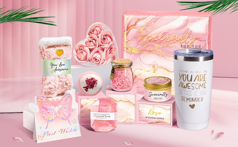 Gifts for Women, Birthday Gifts for Women, Happy Birthday Gifts Basket for Women, Rose Relaxing Spa Gifts Basket for Best Friends Female Sister Mom Wife Her Girlfriend Coworker Bestie