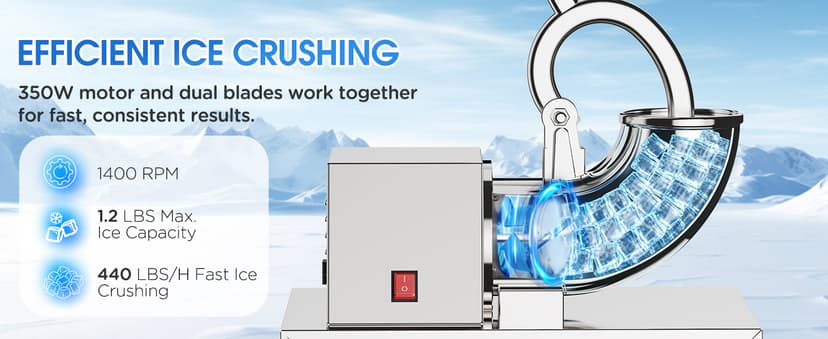 Commercial Snow Cone Machine, 440LB/H Professional shaved ice machine, 350W Electric Ice Crusher, Silver Stainless Steel, Fluffy Shave Ice Machines for Home, Parties, Dessert Shops & Bars