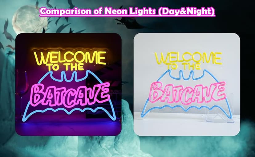 Bat Cave Neon Sign - Wall Decor, Halloween Deocr, Room, Funny Home Decor, Neon Light, LED Sign, Hanging, Bedroom, Dorm, Man Cave, Christmas Supply (USB)