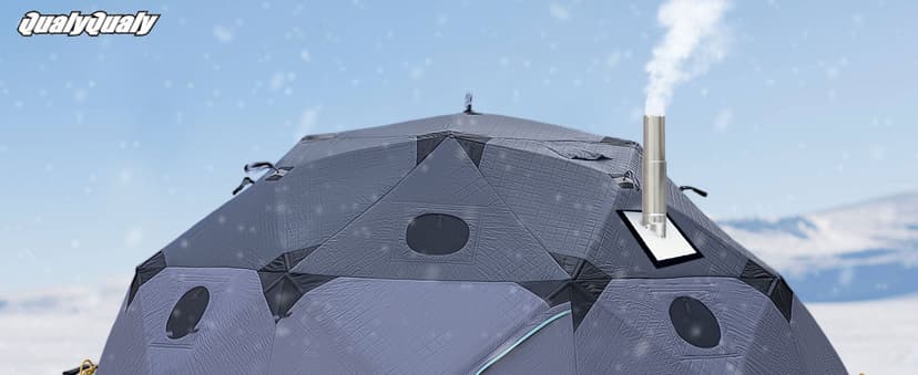 QualyQualy Insulated Pop-Up Tent with Floor - 8-10 Person Ice Fishing Shelter, 147sq.ft Windproof Ice Shack Hut with Stove Jack, Carrying Bag