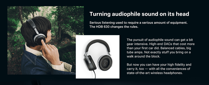 Sennheiser HDB 630 Wireless Over-Ear Headphones - Hi-Res Audiophile Sound, Adaptive Noise Cancellation, Parametric EQ, 60 Hour Battery Life, Includes USB-C Low-Latency Bluetooth Adapter - Black