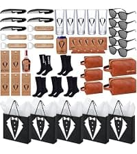 60Pcs Groomsmen Gifts Set of 6, Groomsmen Proposal Box with Flasks Sunglasses PU Leather Toiletry Bag Bottle Opener for Wedding Groomsman Best Man Gift