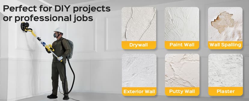 Drywall Sander Tool, KUPERIA 8.5 Amp Popcorn Ceiling Removal Tool with 7 Variable Speed 800-1800RPM, Electric Drywall Sander with Extendable Handle, LED Light,6 Basic Sand Paper & 6 Grid Sandpaper