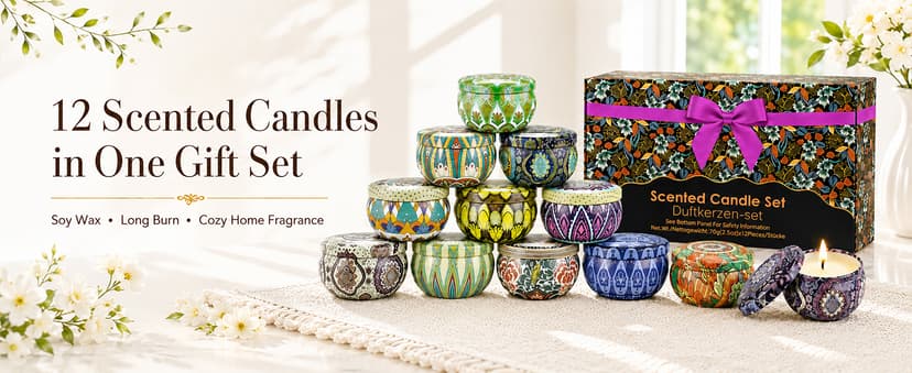 12 Scents, Up to 300-Hour Total Burn, Gift Box Included, Home Fragrance, Birthday, Hostess & Housewarming Gifts Scented Candles Gift Set, 12 Pack Travel Tin Candle Set, Gifts for Women B08T1XYNG9