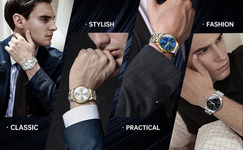 Taxau Watches for Men Stainless Steel Waterproof Two Tone Luxury Casual Silver Wrist Watch Quartz Analog Business Big Face Classic Dress Mens Watches with Day Date