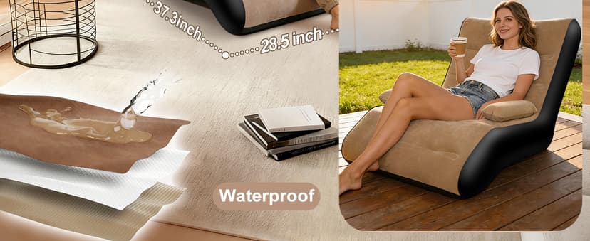 FluSing Inflatable Couch for Camping, Blow Up Couch for Adults with Armrest, Waterproof Flocked Surface Inflatable Sofa Bed Indoor, Portable Inflatable Chairs for Movie Night, Air Sofa Outdoor