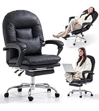 EMIAH Ergonomic Office Chair with Foot Rest Criss Cross Chair with Wheels Reclining Executive Office Chair Mid Back PU Leather Swivel Computer Chairs Lumbar Support for Home Office (Beige)