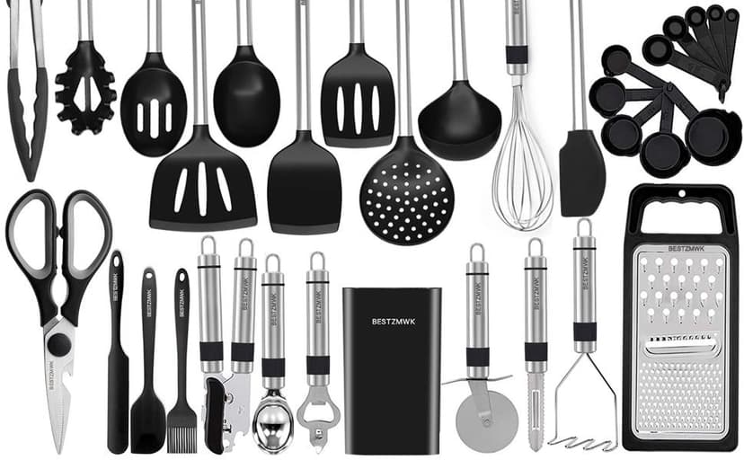 Kitchen Utensil Set-Silicone Cooking Utensils-33 Kitchen Gadgets & Spoons for Nonstick Cookware-Silicone and Stainless Steel Spatula Set-Best Kitchen Tools, Useful Pots and Pans Accessories B089FBYT3W