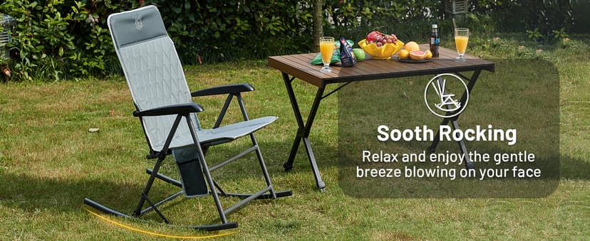 Timber Ridge 3-Level Adjustable Rocking Camping Chair, Padded High Back Outdoor Rocking Chair with Side Pocket, Portable Folding Rocker for Adults, Supports 300 LBS for Lawn, Patio, Porch