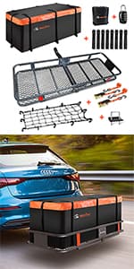 MeeFar Universal Car Soft Roof Rack Pads Luggage Carrier System for Kayak Surfboard SUP Canoe Include 2 Heavy Duty Tie Down Straps, 4 Tie Down Rope, 4 Quick Loop Strap and Storage Bag