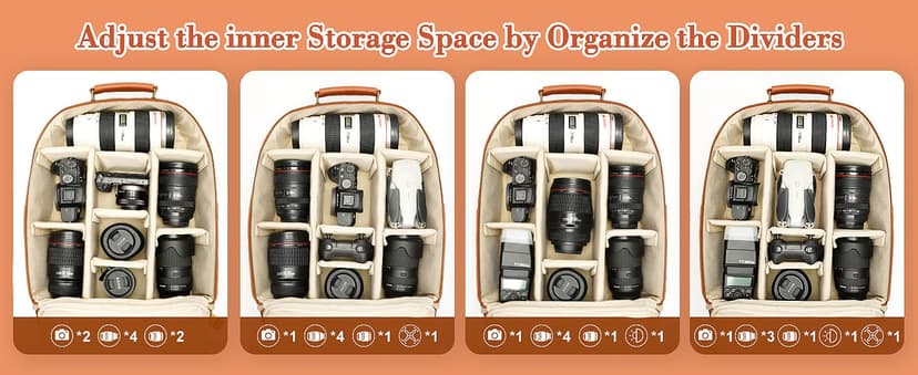 Divvia Camera Backpack Classic PU Leather with 15 Inch Laptop Compartment, Professional Camera Bag for Photographers for DSLR Large 20L