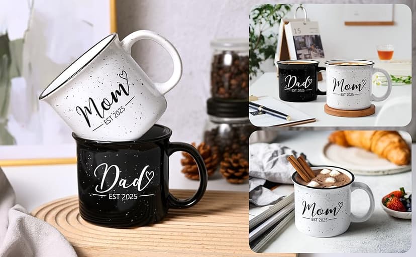 Maustic Mom and Dad Mugs, New Parents Gifts for Couples, New Mom and Dad Gifts for Expecting First Time Parents, 15 Oz
