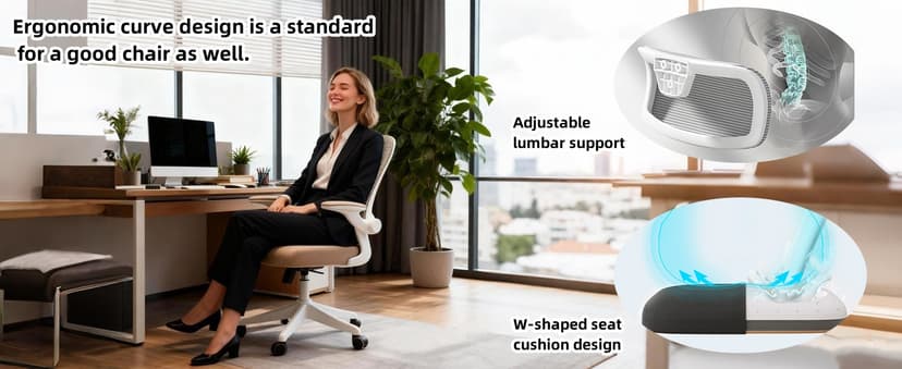 Ergonomic Office Chair with Adjustable Lumbar Support & Flip-Up Armrests - High Back Computer Desk Chair with Thickened Seat Cushion, Rolling Wheels for Home/Office Study Work