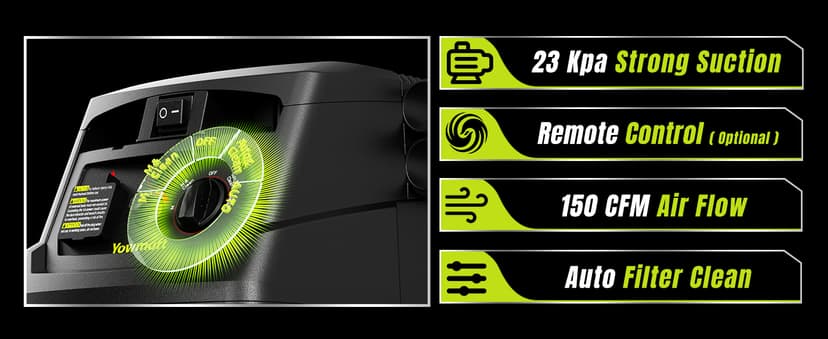 M Class 10 Gallon Dust Extractor for Woodworking with Auto Hepa Clean & Dust Indicator Light Dust Vacuum Extractor with 150CFM Airflow & Power Tool Connector for Workshop Construction (With Handle)