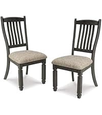Signature Design by Ashley Berringer Dining Chairs Set of 2, Classic Wood Spindle-Back Design, Cushioned Microfiber Seat, Rustic Finish for Kitchen & Dining Room Chair, Walnut