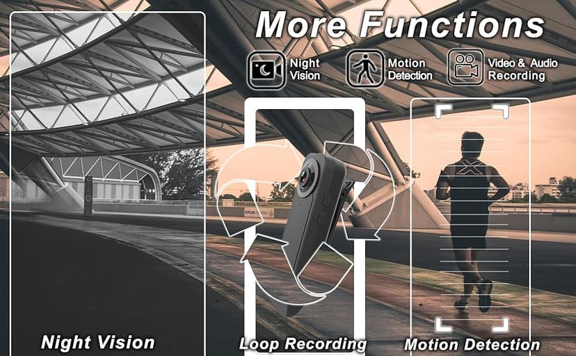 Mini Body Camera with Audio & Video Recording - Small POV Cam 1080P with 64G Card - Wearable Personal Portable Cameras Recorder DV - Night Version Camcorder for Security Work Records Guard Traveling