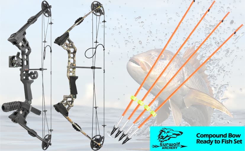 Archery Bowfishing Compound Bow Kit Ready to Fish Kit with Bowfishing Reel, Bow Fishing Arrows Right & Left Handed for Adult/Youth Fishing Hunting Target Shooting